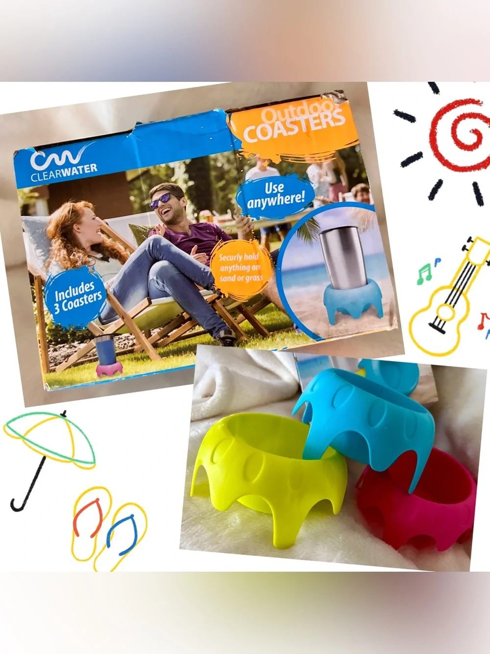 Clearwater Outdoor Coasters - Blue & Yellow Beverage Holders